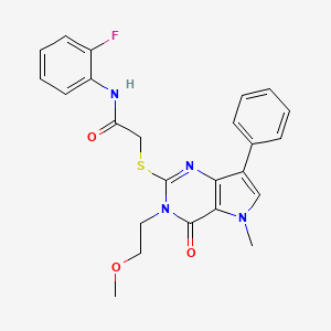 molecular formula C24H23FN4O3S B2890568 N-(2-fluorophenyl)-2-{[3-(2-methoxyethyl)-5-methyl-4-oxo-7-phenyl-3H,4H,5H-pyrrolo[3,2-d]pyrimidin-2-yl]sulfanyl}acetamide CAS No. 1111960-45-2