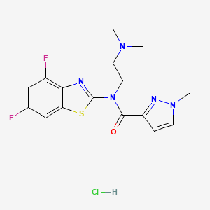 molecular formula C16H18ClF2N5OS B2890611 N-(4,6-difluoro-1,3-benzothiazol-2-yl)-N-[2-(dimethylamino)ethyl]-1-methyl-1H-pyrazole-3-carboxamide hydrochloride CAS No. 1215597-41-3