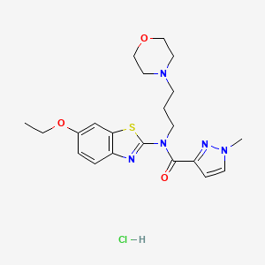 molecular formula C21H28ClN5O3S B2890615 N-(6-ethoxybenzo[d]thiazol-2-yl)-1-methyl-N-(3-morpholinopropyl)-1H-pyrazole-3-carboxamide hydrochloride CAS No. 1189673-01-5