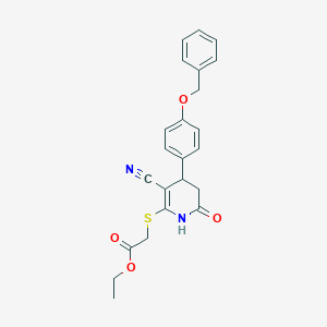 molecular formula C23H22N2O4S B2890623 ethyl 2-({4-[4-(benzyloxy)phenyl]-3-cyano-6-oxo-1,4,5,6-tetrahydropyridin-2-yl}sulfanyl)acetate CAS No. 332046-10-3