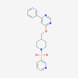molecular formula C21H22N4O3S B2890627 4-Phenyl-6-[(1-pyridin-3-ylsulfonylpiperidin-4-yl)methoxy]pyrimidine CAS No. 2380187-10-8