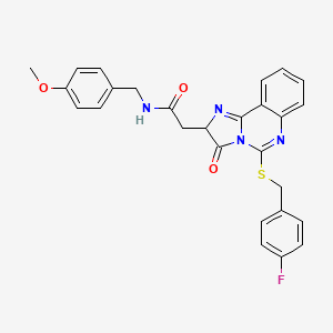 molecular formula C27H23FN4O3S B2890628 2-[5-[(4-fluorophenyl)methylsulfanyl]-3-oxo-2H-imidazo[1,2-c]quinazolin-2-yl]-N-[(4-methoxyphenyl)methyl]acetamide CAS No. 958595-26-1