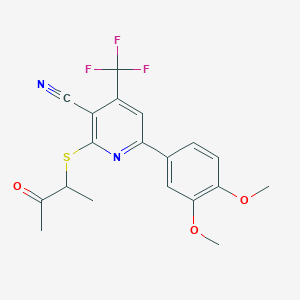 molecular formula C19H17F3N2O3S B2890641 6-(3,4-Dimethoxyphenyl)-2-[(3-oxobutan-2-yl)sulfanyl]-4-(trifluoromethyl)pyridine-3-carbonitrile CAS No. 625376-78-5