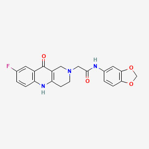 molecular formula C21H18FN3O4 B2890644 N-(benzo[d][1,3]dioxol-5-yl)-2-(8-fluoro-10-oxo-3,4-dihydrobenzo[b][1,6]naphthyridin-2(1H,5H,10H)-yl)acetamide CAS No. 1251614-06-8