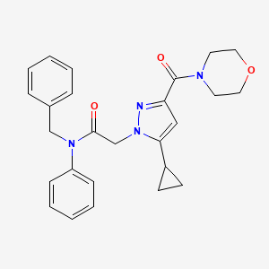 molecular formula C26H28N4O3 B2890650 N-benzyl-2-(5-cyclopropyl-3-(morpholine-4-carbonyl)-1H-pyrazol-1-yl)-N-phenylacetamide CAS No. 1170461-45-6