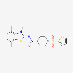molecular formula C20H23N3O3S3 B2890653 (E)-1-(thiophen-2-ylsulfonyl)-N-(3,4,7-trimethylbenzo[d]thiazol-2(3H)-ylidene)piperidine-4-carboxamide CAS No. 941946-72-1