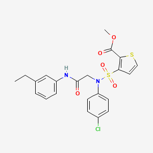 molecular formula C22H21ClN2O5S2 B2890695 methyl 3-[(4-chlorophenyl)({[(3-ethylphenyl)carbamoyl]methyl})sulfamoyl]thiophene-2-carboxylate CAS No. 941936-34-1