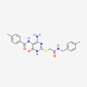 molecular formula C22H23N5O3S B2890728 N-(4-amino-2-((2-((4-methylbenzyl)amino)-2-oxoethyl)thio)-6-oxo-1,6-dihydropyrimidin-5-yl)-4-methylbenzamide CAS No. 888425-79-4