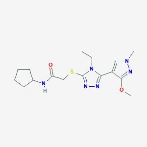 B2890759 N-cyclopentyl-2-((4-ethyl-5-(3-methoxy-1-methyl-1H-pyrazol-4-yl)-4H-1,2,4-triazol-3-yl)thio)acetamide CAS No. 1014094-46-2