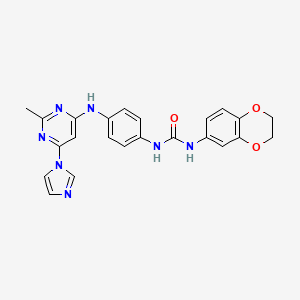 molecular formula C23H21N7O3 B2890761 1-(4-((6-(1H-imidazol-1-yl)-2-methylpyrimidin-4-yl)amino)phenyl)-3-(2,3-dihydrobenzo[b][1,4]dioxin-6-yl)urea CAS No. 1203081-12-2