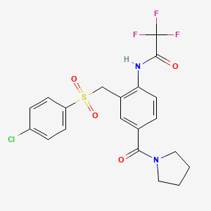molecular formula C20H18ClF3N2O4S B2890774 N-[2-{[(4-chlorophenyl)sulfonyl]methyl}-4-(1-pyrrolidinylcarbonyl)phenyl]-2,2,2-trifluoroacetamide CAS No. 339101-84-7