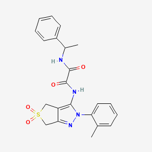 molecular formula C22H22N4O4S B2890848 N-[2-(2-methylphenyl)-5,5-dioxo-2H,4H,6H-5lambda6-thieno[3,4-c]pyrazol-3-yl]-N'-(1-phenylethyl)ethanediamide CAS No. 899994-94-6
