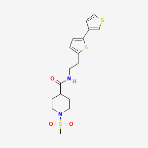 molecular formula C17H22N2O3S3 B2890871 N-(2-{[2,3'-bithiophene]-5-yl}ethyl)-1-methanesulfonylpiperidine-4-carboxamide CAS No. 2034496-43-8