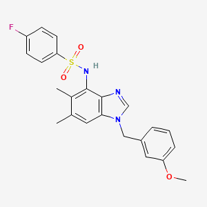 molecular formula C23H22FN3O3S B2890941 4-fluoro-N-[1-(3-methoxybenzyl)-5,6-dimethyl-1H-1,3-benzimidazol-4-yl]benzenesulfonamide CAS No. 338955-17-2