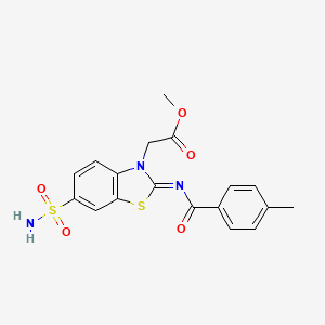 molecular formula C18H17N3O5S2 B2890942 (Z)-methyl 2-(2-((4-methylbenzoyl)imino)-6-sulfamoylbenzo[d]thiazol-3(2H)-yl)acetate CAS No. 865198-55-6