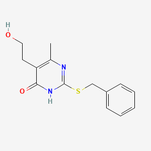 molecular formula C14H16N2O2S B2890950 2-(benzylsulfanyl)-5-(2-hydroxyethyl)-6-methyl-4(3H)-pyrimidinone CAS No. 338401-82-4