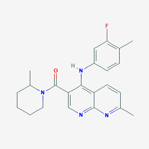molecular formula C23H25FN4O B2891139 N-(3-fluoro-4-methylphenyl)-7-methyl-3-(2-methylpiperidine-1-carbonyl)-1,8-naphthyridin-4-amine CAS No. 1251571-13-7