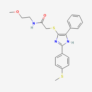 molecular formula C21H23N3O2S2 B2891221 N-(2-METHOXYETHYL)-2-({2-[4-(METHYLSULFANYL)PHENYL]-5-PHENYL-1H-IMIDAZOL-4-YL}SULFANYL)ACETAMIDE CAS No. 931334-49-5