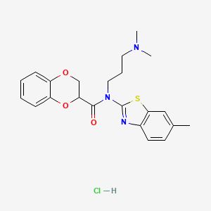 molecular formula C22H26ClN3O3S B2891288 N-(3-(dimethylamino)propyl)-N-(6-methylbenzo[d]thiazol-2-yl)-2,3-dihydrobenzo[b][1,4]dioxine-2-carboxamide hydrochloride CAS No. 1216545-21-9