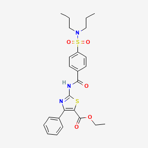 molecular formula C25H29N3O5S2 B2891319 ethyl 2-(4-(N,N-dipropylsulfamoyl)benzamido)-4-phenylthiazole-5-carboxylate CAS No. 312929-41-2