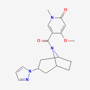 molecular formula C18H22N4O3 B2891358 5-((1R,5S)-3-(1H-吡唑-1-基)-8-氮杂双环[3.2.1]辛烷-8-羰基)-4-甲氧基-1-甲基吡啶-2(1H)-酮 CAS No. 2320572-06-1