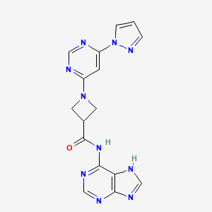 molecular formula C16H14N10O B2891391 1-(6-(1H-pyrazol-1-yl)pyrimidin-4-yl)-N-(9H-purin-6-yl)azetidine-3-carboxamide CAS No. 2034473-23-7