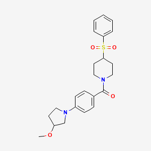 molecular formula C23H28N2O4S B2891596 4-(benzenesulfonyl)-1-[4-(3-methoxypyrrolidin-1-yl)benzoyl]piperidine CAS No. 2034422-91-6
