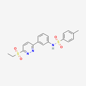 molecular formula C19H19N3O4S2 B2891605 N-{3-[6-(ETHANESULFONYL)PYRIDAZIN-3-YL]PHENYL}-4-METHYLBENZENE-1-SULFONAMIDE CAS No. 1002484-00-5