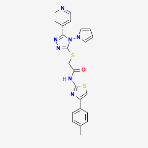 molecular formula C23H19N7OS2 B2891635 N-[4-(4-methylphenyl)-1,3-thiazol-2-yl]-2-{[5-(pyridin-4-yl)-4-(1H-pyrrol-1-yl)-4H-1,2,4-triazol-3-yl]sulfanyl}acetamide CAS No. 898371-45-4