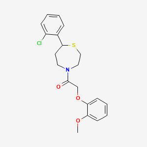 molecular formula C20H22ClNO3S B2891653 1-(7-(2-Chlorophenyl)-1,4-thiazepan-4-yl)-2-(2-methoxyphenoxy)ethanone CAS No. 1787882-28-3