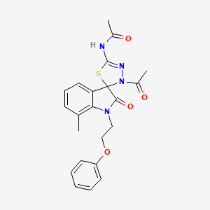 molecular formula C22H22N4O4S B2891671 N-[3'-acetyl-7-methyl-2-oxo-1-(2-phenoxyethyl)-1,2-dihydro-3'H-spiro[indole-3,2'-[1,3,4]thiadiazole]-5'-yl]acetamide CAS No. 905775-17-9