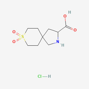 molecular formula C9H16ClNO4S B2891691 8,8-Dioxo-8lambda6-thia-2-azaspiro[4.5]decane-3-carboxylic acid;hydrochloride CAS No. 2287260-36-8