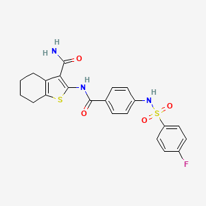 molecular formula C22H20FN3O4S2 B2891694 2-(4-(4-Fluorophenylsulfonamido)benzamido)-4,5,6,7-tetrahydrobenzo[b]thiophene-3-carboxamide CAS No. 886907-19-3