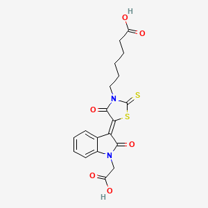 molecular formula C19H18N2O6S2 B2891708 (Z)-6-(5-(1-(carboxymethyl)-2-oxoindolin-3-ylidene)-4-oxo-2-thioxothiazolidin-3-yl)hexanoic acid CAS No. 300558-22-9