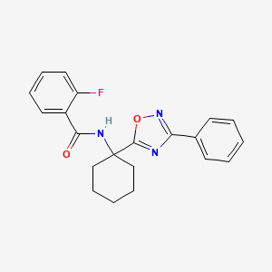 molecular formula C21H20FN3O2 B2891710 2-fluoro-N-[1-(3-phenyl-1,2,4-oxadiazol-5-yl)cyclohexyl]benzamide CAS No. 1340842-53-6