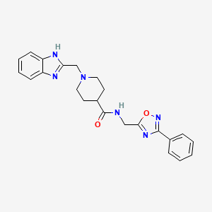 molecular formula C23H24N6O2 B2891722 1-((1H-benzo[d]imidazol-2-yl)methyl)-N-((3-phenyl-1,2,4-oxadiazol-5-yl)methyl)piperidine-4-carboxamide CAS No. 1207018-54-9