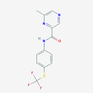molecular formula C13H10F3N3OS B2891734 6-methyl-N-{4-[(trifluoromethyl)sulfanyl]phenyl}pyrazine-2-carboxamide CAS No. 2415455-94-4