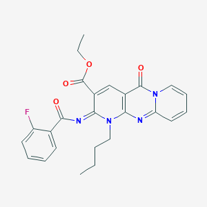 molecular formula C25H23FN4O4 B2891745 ethyl 7-butyl-6-(2-fluorobenzoyl)imino-2-oxo-1,7,9-triazatricyclo[8.4.0.03,8]tetradeca-3(8),4,9,11,13-pentaene-5-carboxylate CAS No. 442893-90-5