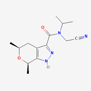 molecular formula C14H20N4O2 B2891770 (5S,7R)-N-(Cyanomethyl)-5,7-dimethyl-N-propan-2-yl-1,4,5,7-tetrahydropyrano[3,4-c]pyrazole-3-carboxamide CAS No. 2418597-22-3