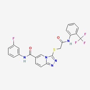 molecular formula C22H15F4N5O2S B2891780 N-(3-fluorophenyl)-3-[({[2-(trifluoromethyl)phenyl]carbamoyl}methyl)sulfanyl]-[1,2,4]triazolo[4,3-a]pyridine-6-carboxamide CAS No. 1115925-53-5