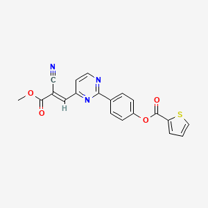 molecular formula C20H13N3O4S B2891799 4-{4-[(1E)-2-cyano-3-methoxy-3-oxoprop-1-en-1-yl]pyrimidin-2-yl}phenyl thiophene-2-carboxylate CAS No. 477871-08-2
