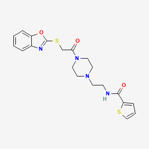 molecular formula C20H22N4O3S2 B2891802 N-(2-(4-(2-(benzo[d]oxazol-2-ylthio)acetyl)piperazin-1-yl)ethyl)thiophene-2-carboxamide CAS No. 1207046-24-9