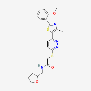 molecular formula C22H24N4O3S2 B2891869 2-({6-[2-(2-methoxyphenyl)-4-methyl-1,3-thiazol-5-yl]pyridazin-3-yl}sulfanyl)-N-[(oxolan-2-yl)methyl]acetamide CAS No. 954662-33-0