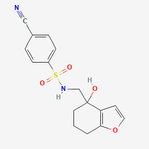 molecular formula C16H16N2O4S B2891901 4-cyano-N-((4-hydroxy-4,5,6,7-tetrahydrobenzofuran-4-yl)methyl)benzenesulfonamide CAS No. 2310207-98-6
