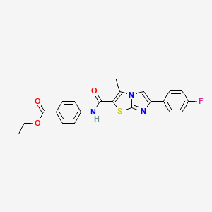 molecular formula C22H18FN3O3S B2891914 ETHYL 4-[6-(4-FLUOROPHENYL)-3-METHYLIMIDAZO[2,1-B][1,3]THIAZOLE-2-AMIDO]BENZOATE CAS No. 852134-29-3