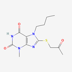 molecular formula C13H18N4O3S B2891915 7-BUTYL-3-METHYL-8-(2-OXO-PROPYLSULFANYL)-3,7-DIHYDRO-PURINE-2,6-DIONE CAS No. 371780-75-5