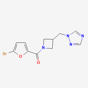 molecular formula C11H11BrN4O2 B2892028 (3-((1H-1,2,4-triazol-1-yl)methyl)azetidin-1-yl)(5-bromofuran-2-yl)methanone CAS No. 2175979-45-8