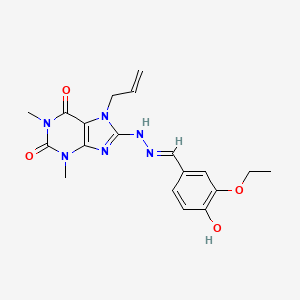(E)-7-allyl-8-(2-(3-ethoxy-4-hydroxybenzylidene)hydrazinyl)-1,3-dimethyl-1H-purine-2,6(3H,7H)-dione