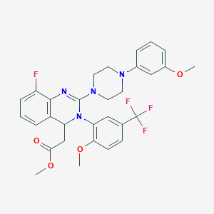 4-Quinazolineacetic acid, 8-fluoro-3,4-dihydro-2-[4-(3-methoxyphenyl)-1-piperazinyl]-3-[2-methoxy-5-(trifluoromethyl)phenyl]-, methyl ester