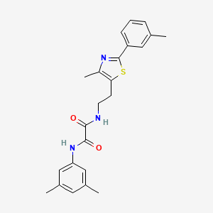 molecular formula C23H25N3O2S B2892137 N'-(3,5-dimethylphenyl)-N-{2-[4-methyl-2-(3-methylphenyl)-1,3-thiazol-5-yl]ethyl}ethanediamide CAS No. 894017-59-5